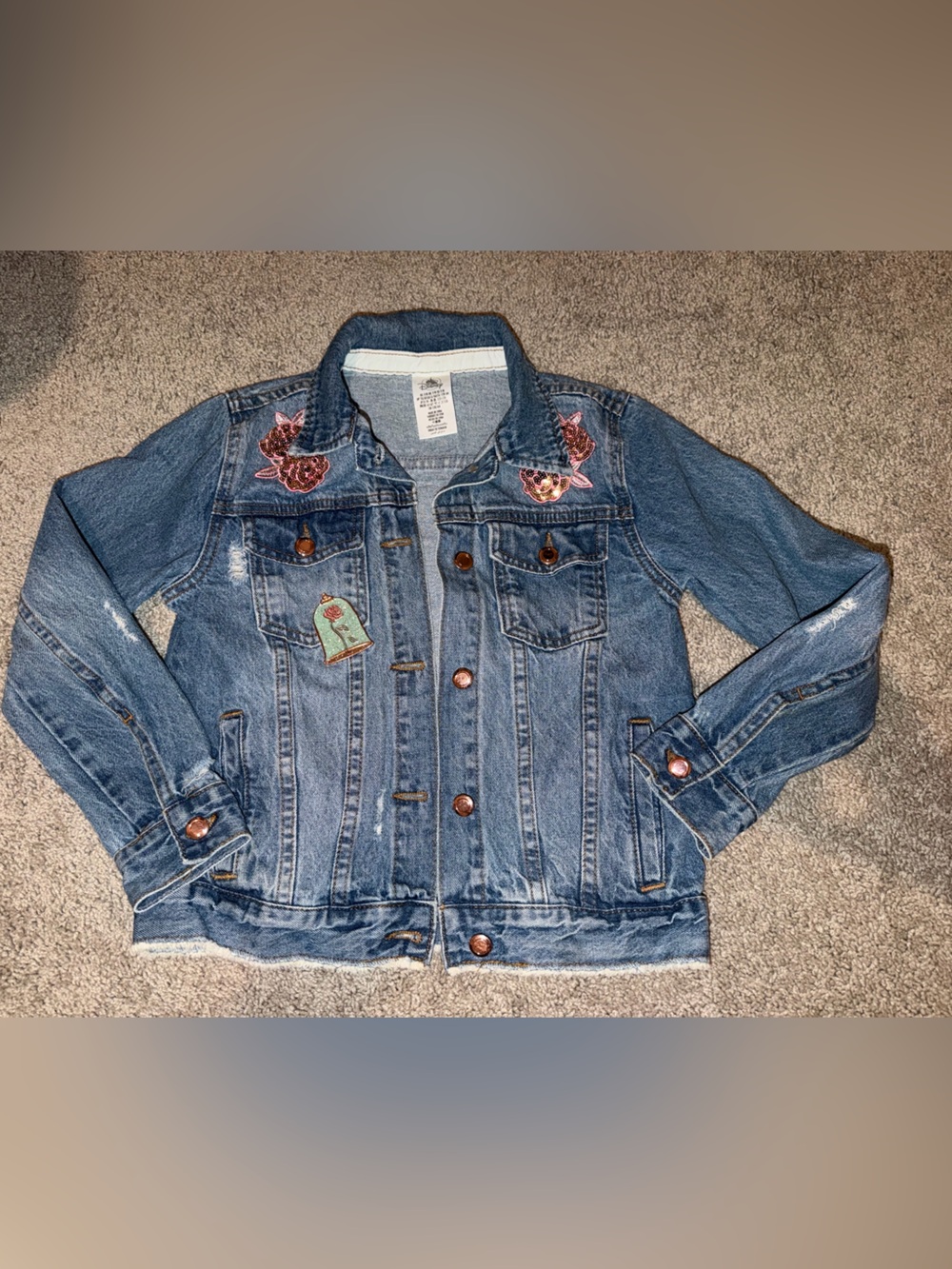 Disney  Blue Denim Jacket with sequin Belle patch